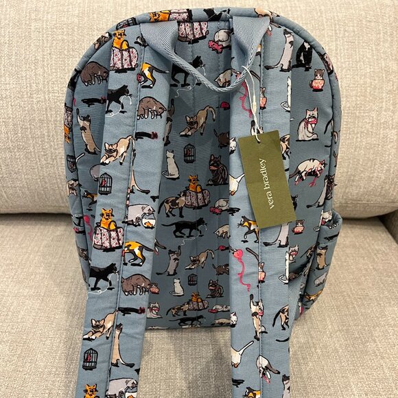 VERA BRADLEY Quilted Blue Essensial Large Cat's Meow Backpack - Picture 5 of 8